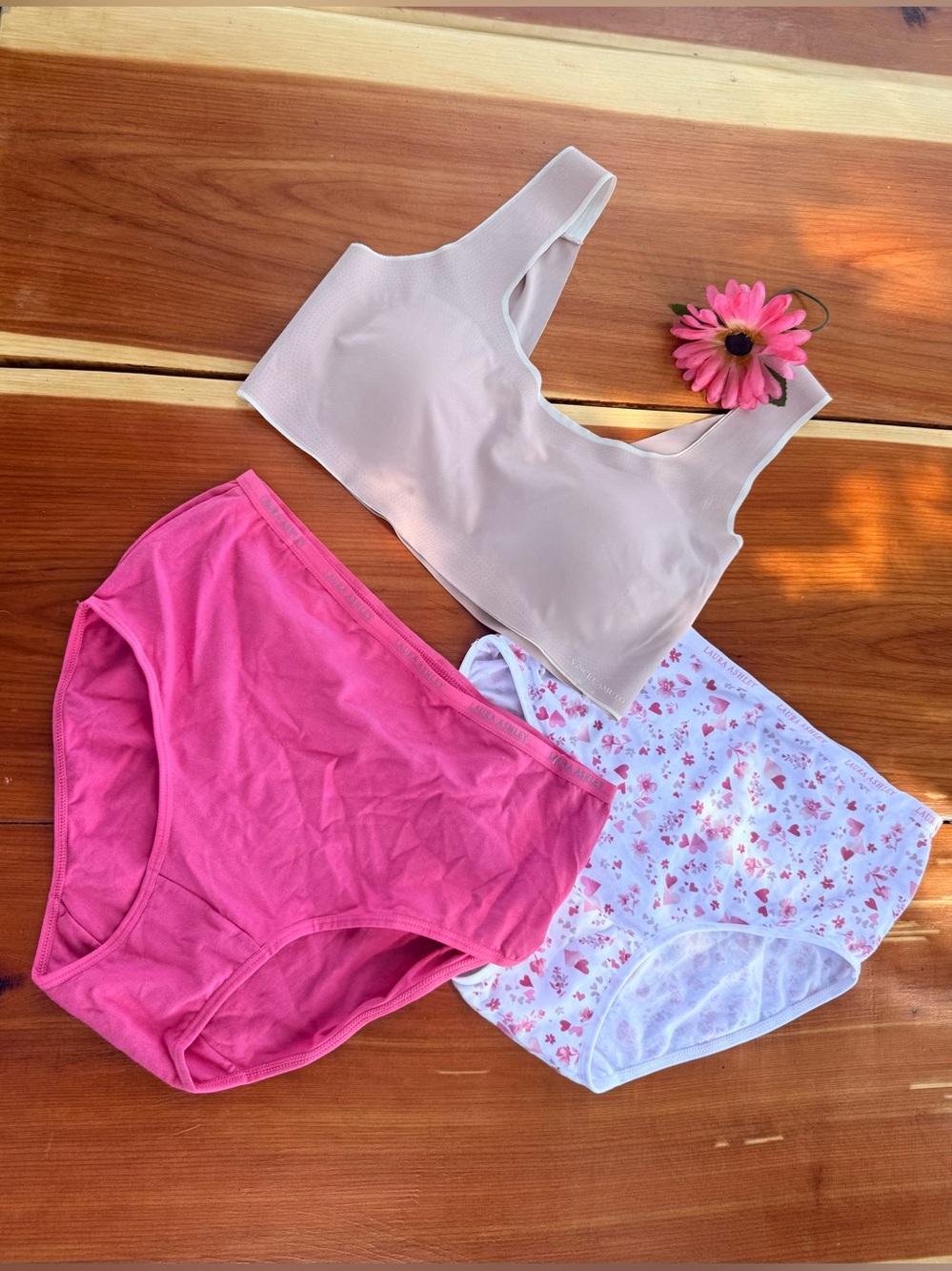 Seamless Nude Padded Bralette Lingerie Set Pink & Floral Cotton Briefs XL